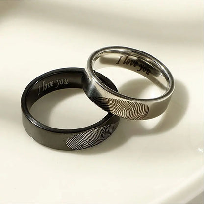 Bague de couple Léon en acier inoxydable, coeur, empreinte digitale, breloque, accessoires de bijoux, mode, amoureux, jour, 1 paire