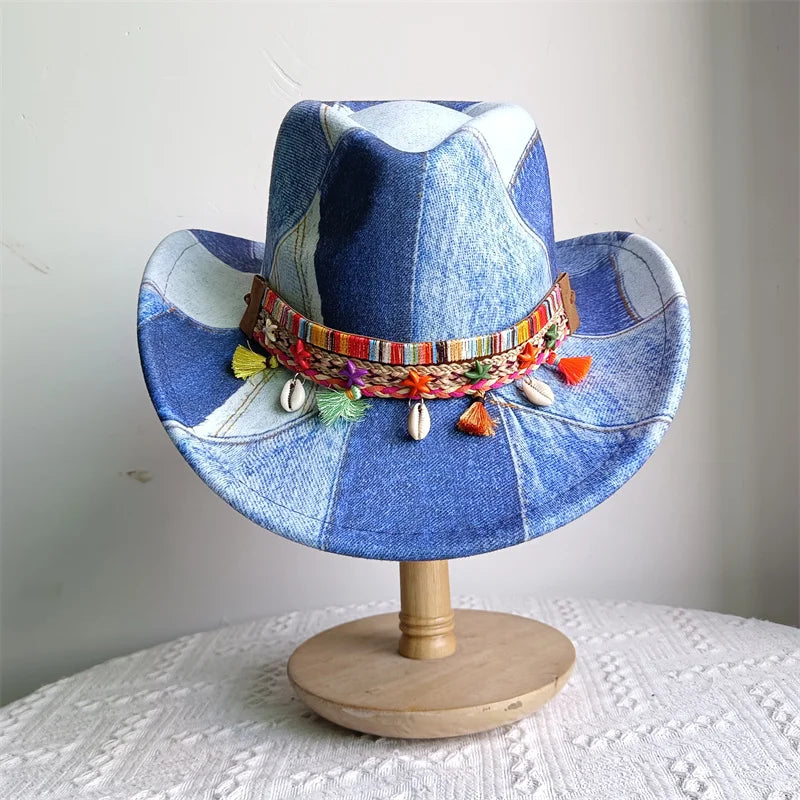 Ethnic Style Cowboy Hat Fashion Chic Unisex Solid Color Jazz Hat With Bull Shaped Decor Western Cowboy Hats