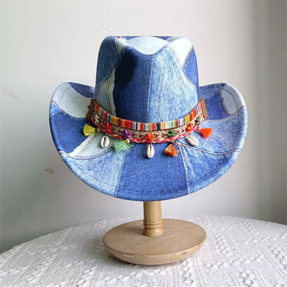 Ethnic Style Cowboy Hat Fashion Chic Unisex Solid Color Jazz Hat With Bull Shaped Decor Western Cowboy Hats