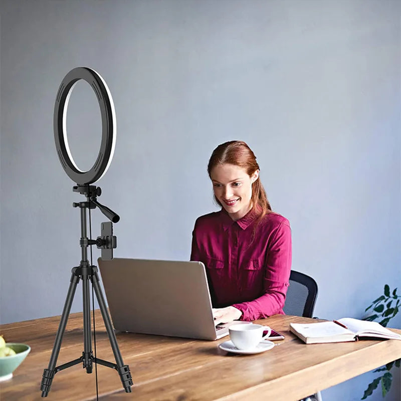 LED Selfie anneau lumineux photographie vidéo lumière RingLight support de téléphone trépied lumière de remplissage lampe à intensité variable Trepied Streaming 10 "26 cm