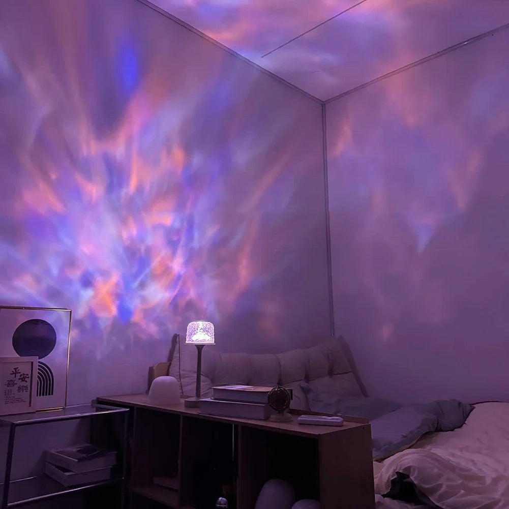 Water Ripple Lamp Rechargeable Night Light Atmosphere Desk Lamp Ocean Wave Projector Lamp for Home Bedroom Living Room