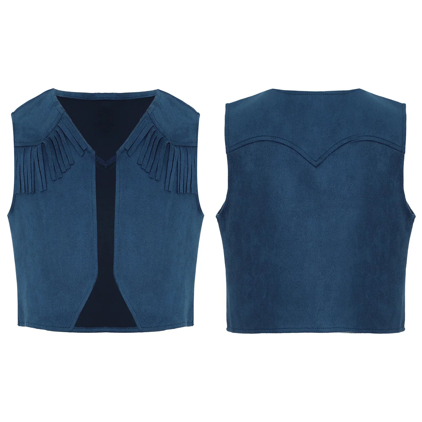 Gilet de Cowboy occidental pour enfants, garçons et filles, Costume de Cosplay d'halloween, pompon en daim, manteau ouvert sur le devant, hauts