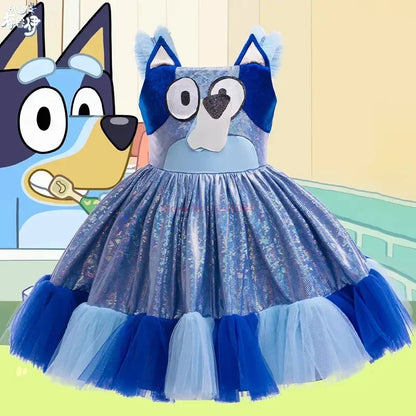 Nouvelle robe à bretelles d'été Bluey Anime pour fille, mignonne, pour fête d'anniversaire d'enfants, robe de soirée, robe de princesse, cadeau surprise pour fille