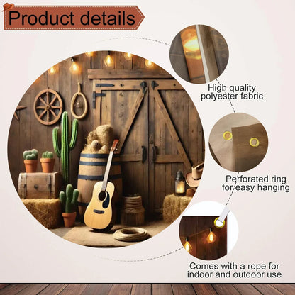 Western Party Backdrop Western Cowboy Party Decoration West Decor Wooden House Barn Photo Background for Birthday Wedding Supply