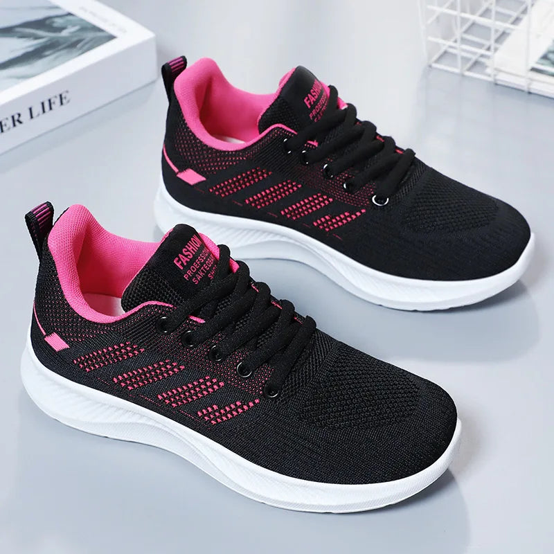 Chaussures de sport pour femmes Chaussures individuelles décontractées respirantes à semelle souple chaussures de course en maille volante d'automne