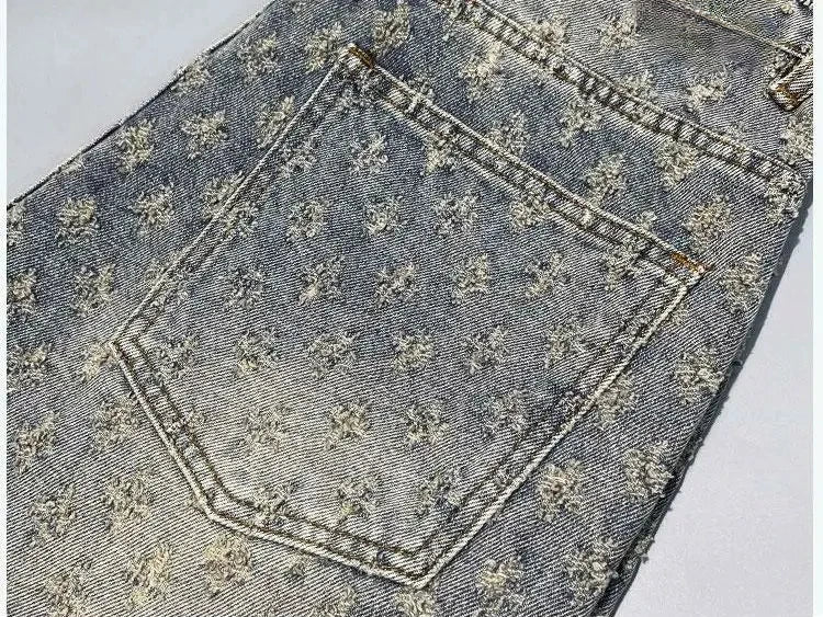 American Street Luxury Quality Retro Y2K Cowboy Shorts Summer Hip Hop Ins Mens Shaved Jacquard Couple Cowboy Pentagonal Pants