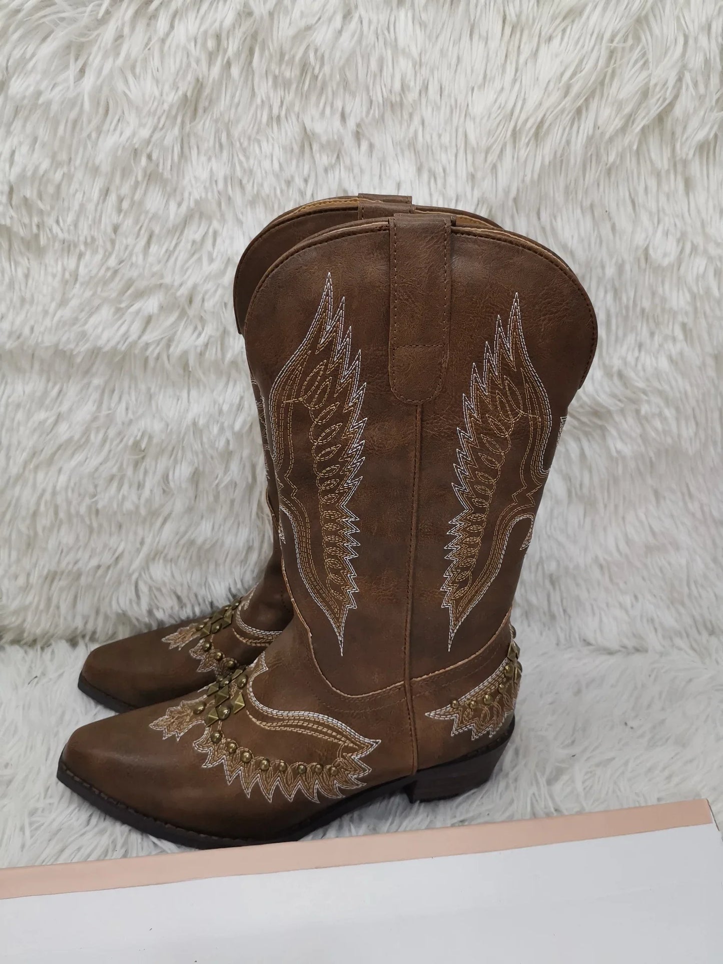 Women's boots genuine leather embroidery knee-length western cowboy boots high heels retro all-match knight fashion boots