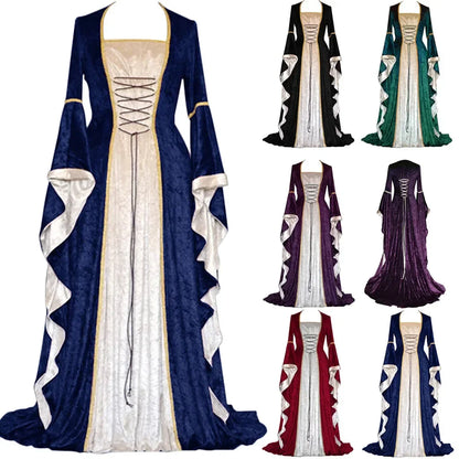 Robe de soirée rétro pour femmes, Costume d'halloween, Robe Noble de cour Cosplay, manches cloche anciennes, Costume de