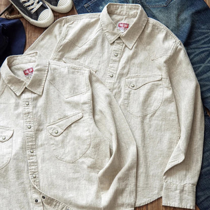 Chemise en lin Western Sle pour homme, décontractée, à manches longues, de couleur unie, coupe ample, col classique, boutonnée, tendance, kaki
