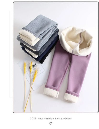 Leggings polaires désossés pour filles, pantalons polaires épais pour enfants, couleur unie, vêtements d'extérieur, automne et hiver