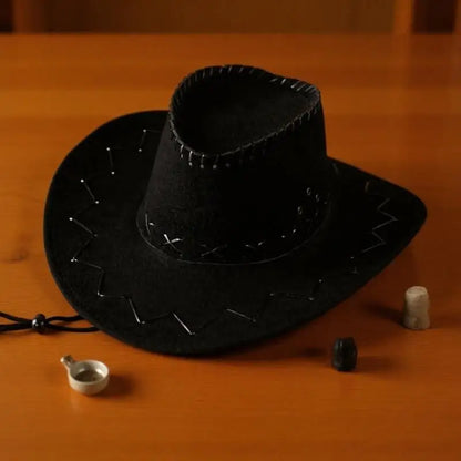 Unisex Western Suede Cowboy Hat, Fashion Cowgirl Cap for Women and Men, Fancy Dress, Party Headwear Accessory