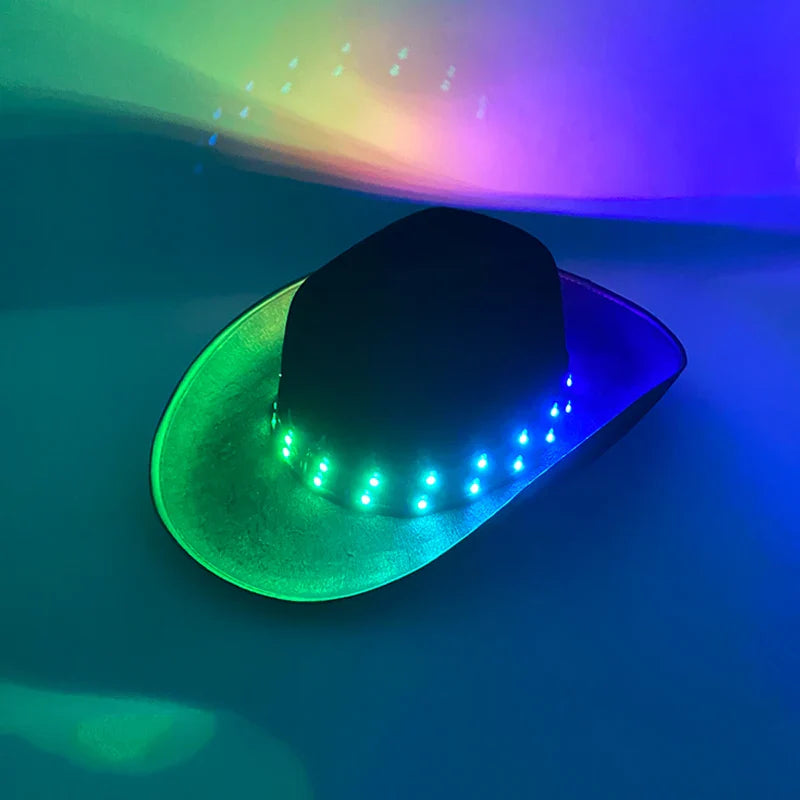 Chapeau de cowboy LED télécommandé pour femmes et hommes, chapeaux de cow-girl occidentaux, robe de l'ouest, vêtements de sauna scintillants pour Halloween, casquette unisexe, mode