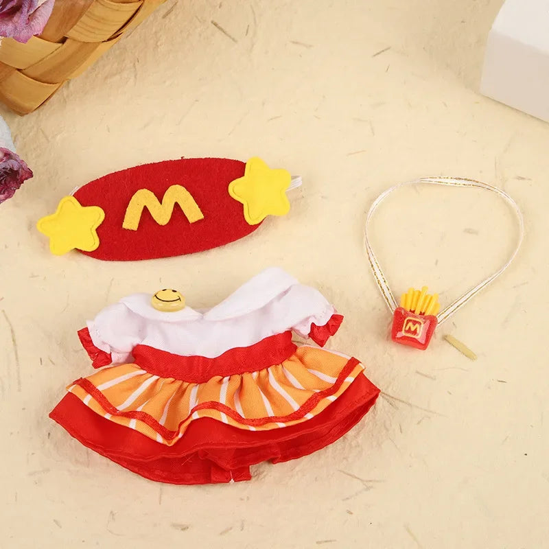 Labubu 17cm Clothes Outfit Accessories For Labubu Dolls Clothing Kids Gift French Fries Apron And M Hat Work Uniforms FF15G