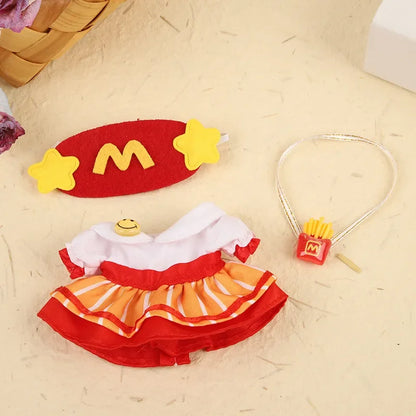 Labubu 17cm Clothes Outfit Accessories For Labubu Dolls Clothing Kids Gift French Fries Apron And M Hat Work Uniforms FF15G