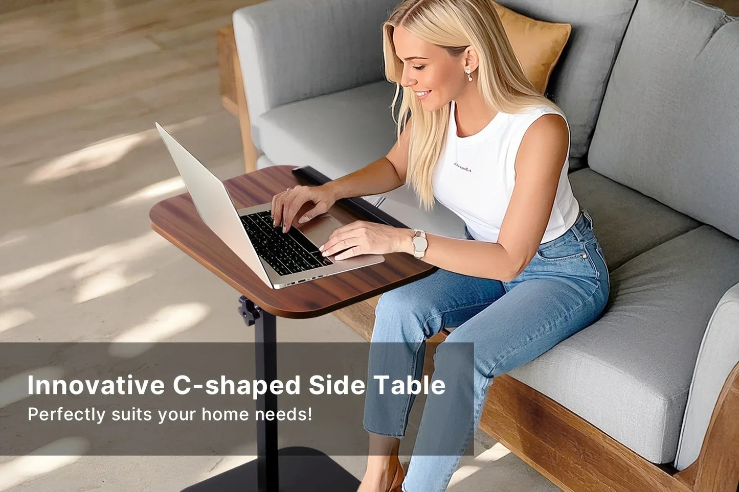 [Table d'ordinateur portable moderne] Table d'appoint moderne en forme de C à hauteur réglable |    360 °   Table rotative pour ordinateur portable, parfaite pour le canapé