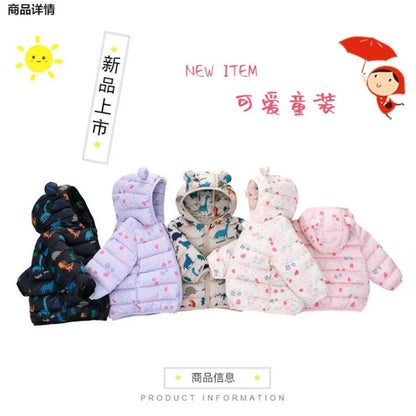 Enfants Garçons Bébé Vestes Légères à Capuche en Duvet Vêtements d'Extérieur Chauds Automne Enfants Filles Manteaux Imprimé Dinosaure Dessin Animé Vêtements Décontractés