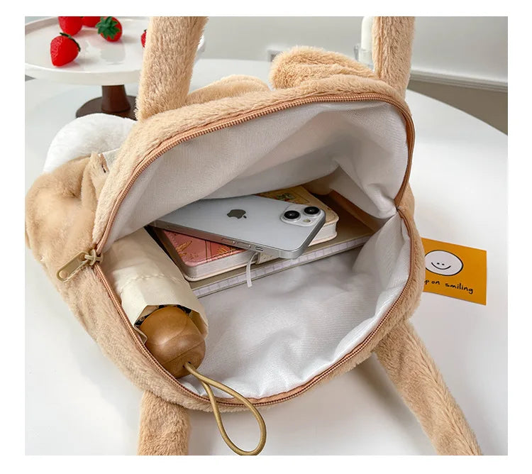 Plush Cartoon Chipmunk Squirrel  Large Capacity Shoulder Bag Sweet Versatile Cute Women's Bag Stitch Mobile Cosmetics Storage