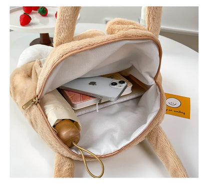 Plush Cartoon Chipmunk Squirrel  Large Capacity Shoulder Bag Sweet Versatile Cute Women's Bag Stitch Mobile Cosmetics Storage