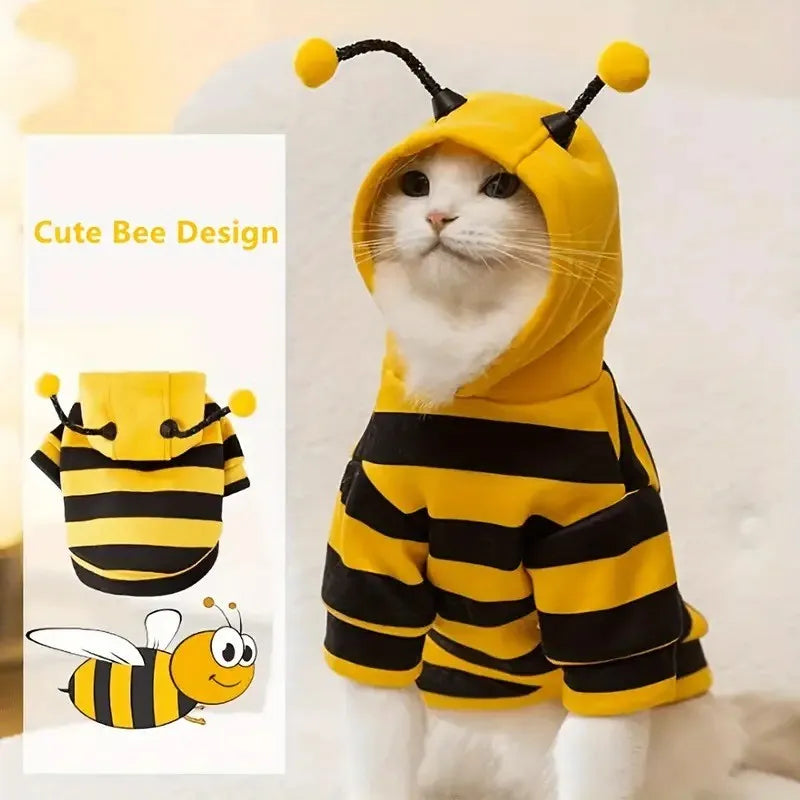 Sweat à capuche pour animaux de compagnie thème Abeille mignonne 2025 - Un pull douillet en tricot pour chiots et chats, parfait pour les costumes de cosplay de fêtes de fin d'année