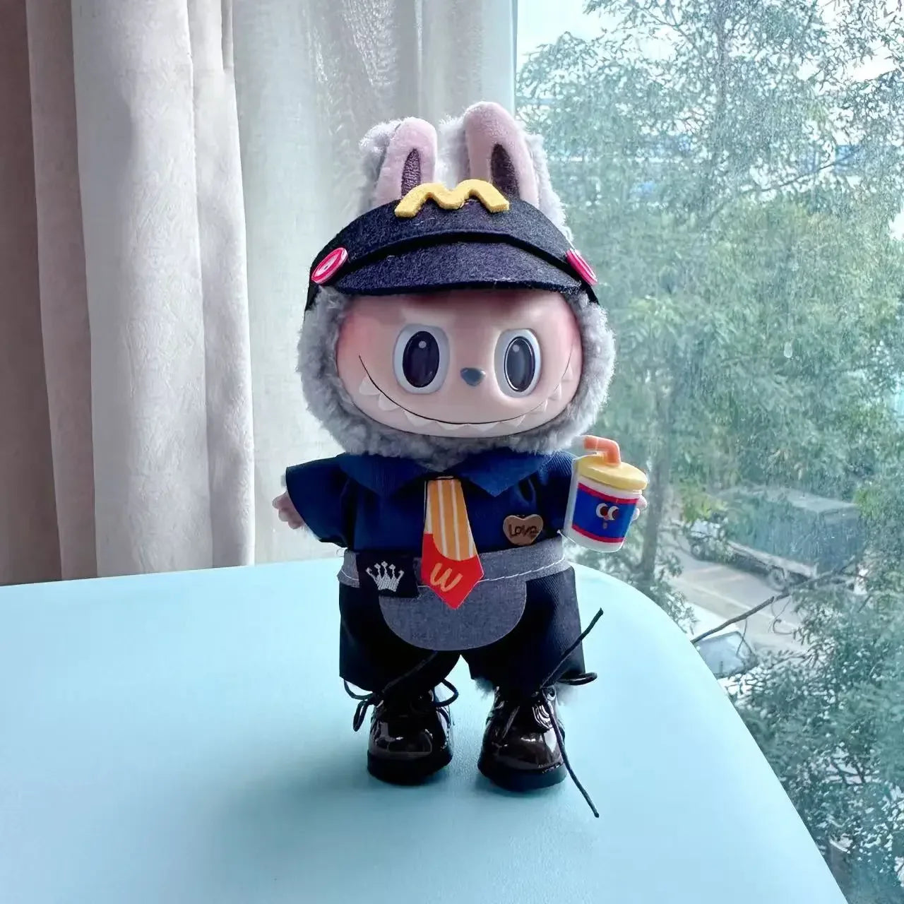 Labubu 17cm Clothes Outfit Accessories For Labubu Dolls Clothing Kids Gift French Fries Apron And M Hat Work Uniforms FF15G