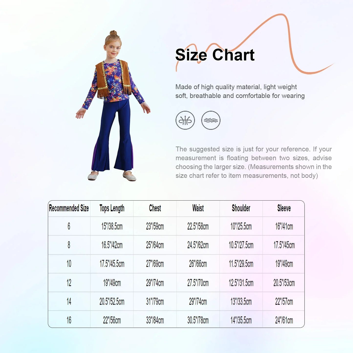 Girls Halloween Disco Hippie Western Cowgirl Carnival Cosplay Costume Printed Shirt Tops with Tassels Vest And Flared Pants Set