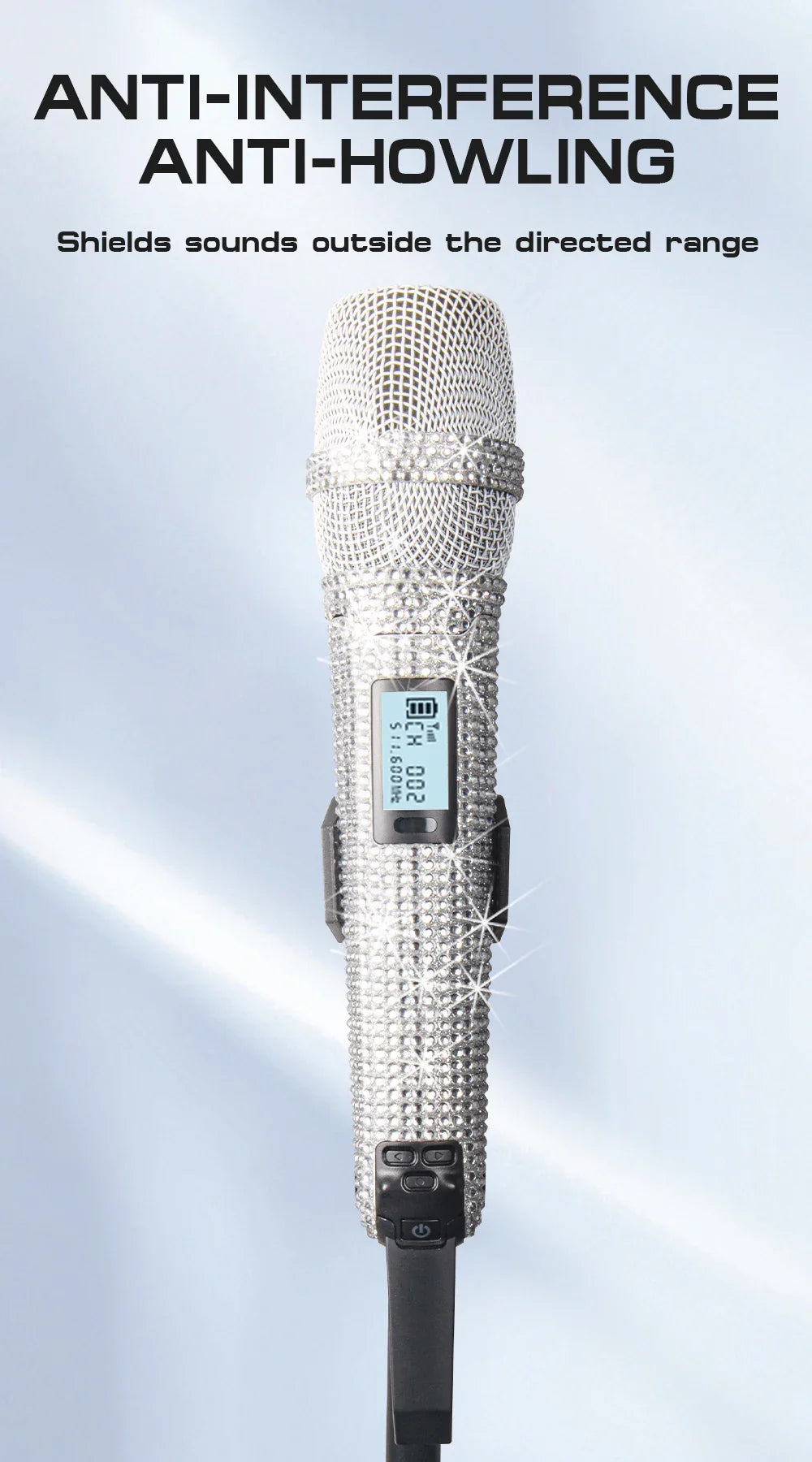 Microphone karaoké sans fil SKM9000, personnalisé incrusté de diamants, pour flux en direct, karaoké, scène brillante, essentiel