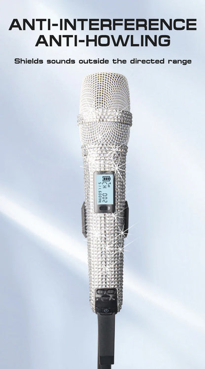 Microphone karaoké sans fil SKM9000, personnalisé incrusté de diamants, pour flux en direct, karaoké, scène brillante, essentiel