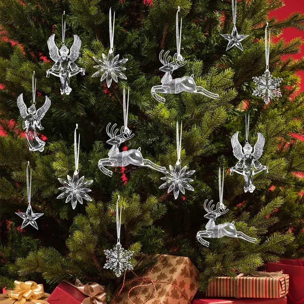 Ornement suspendu de noël en cristal acrylique, 2 à 12 pièces, ange brillant, flocon de neige, pendentif de glaçon pour décorations de fête de noël et du nouvel an