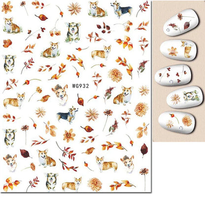 3d Nail Art Stickers Winter Autumn Golden Leaves Red Roses Flowers Decals For Nails Decoration Manicure Salon Beauty
