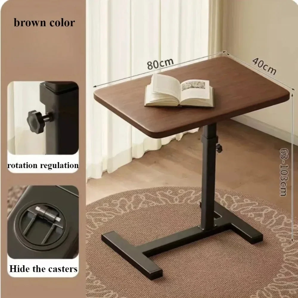 Table de chevet à petit bord en acier inoxydable, bureau Mobile pour la maison, chambre à coucher avec roulettes, bureau d'apprentissage à levage facile, établi