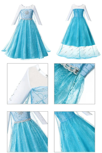 Snow Queen Girls Dress Princess Anna Elsa 2 Dresses Kids Fancy Children Vestidos Birthday Carnival Fancy Party Disguise