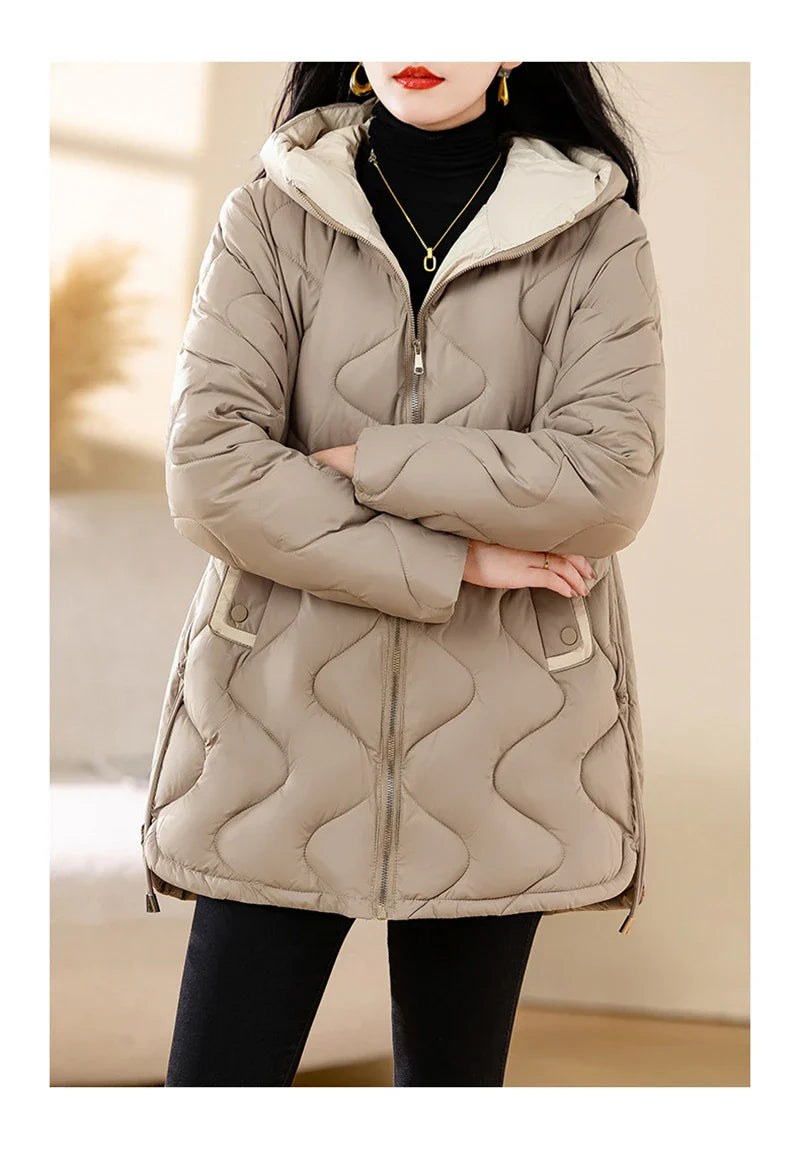 2024 New Winter Jacket Parkas Women Coat Fur Collar Hooded Overcoat Female Jacket Parka Thick Warm Cotton Padded Outwear
