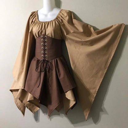 Medieval Costume Women Renaissance Medieval Dress Fairy Elf Traditional Irish Viking Costume Elf Ear for Halloween Party