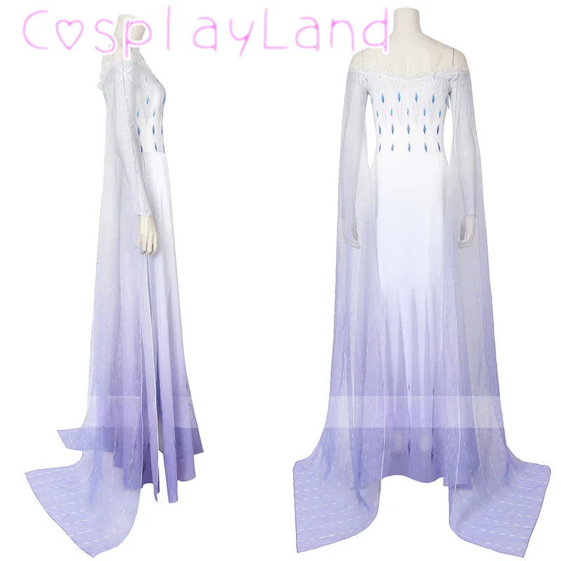 Costume de Cosplay Reine Elsa Robe Carnaval Fantaisie Halloween Femme Impression Princesse Robe Blanche Tenue Sur Mesure