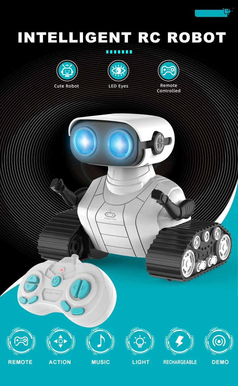 Ebo Robot jouets Robot RC Rechargeable pour enfants garçons et filles jouet télécommandé avec musique et yeux LED cadeau pour enfants