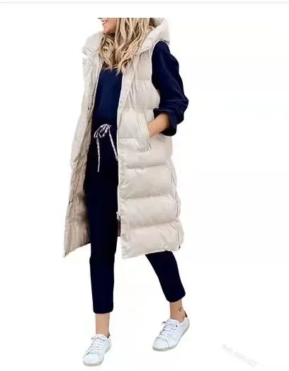 Manteaux à Capuche pour Femmes Automne Hiver, Gilet Doudoune sans Manches, Veste Matelassée Chaude et Unie, Parka