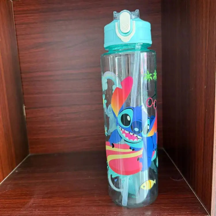 Stitch Large Plastic Tumbler With Lid Straw And Carry Cord Leakproof Lock Design For School Travel Sports Gift
