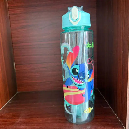 Stitch Large Plastic Tumbler With Lid Straw And Carry Cord Leakproof Lock Design For School Travel Sports Gift