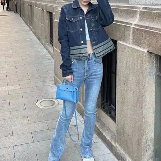 Cowboy Coat Woman Blue Vintage Crop Small Short Denim Jacket for Women Cowgirl Clothing Long Sleeve Cheap Korean Outer Harajuku