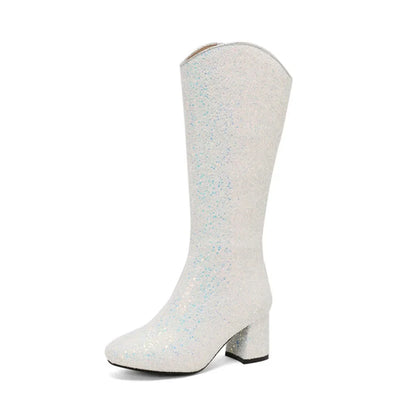 GIGIFOX Women Sequins Glitter Ankle Boots Chunky High Heel Side Zipper Shiny Fashion Shoe Sparkly Wedding Party Mid-Calf Booties
