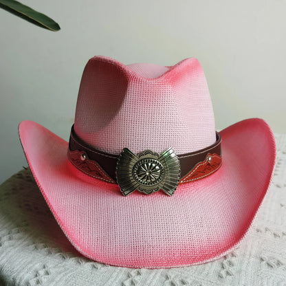 Hand-painted Western Cowboy hat Bronze green hat for men women Large Brim stiff straw hat summer sombrero vaquero hombreковбойс