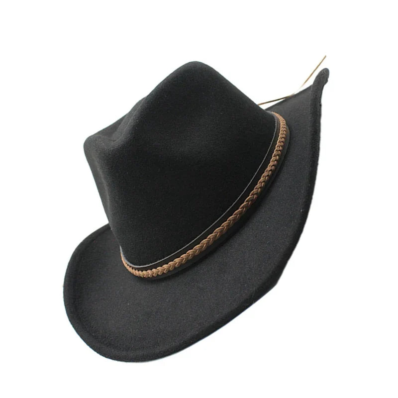 Classic Cowboy Hats for Women Men Retro Cowgirl Hats Wide Brim Felt Hats with Decorative Band