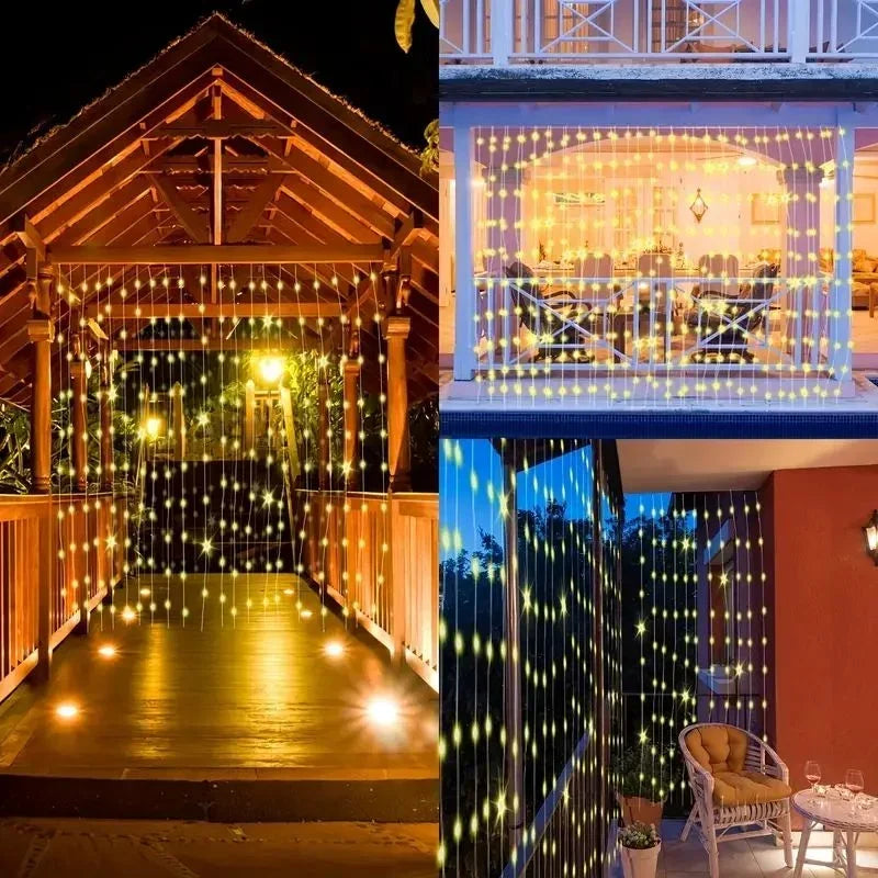 Rideau lumineux solaire 600/300/200/100LED, guirlande lumineuse féerique d'extérieur, décorations de noël et de mariage, décoration de jardin