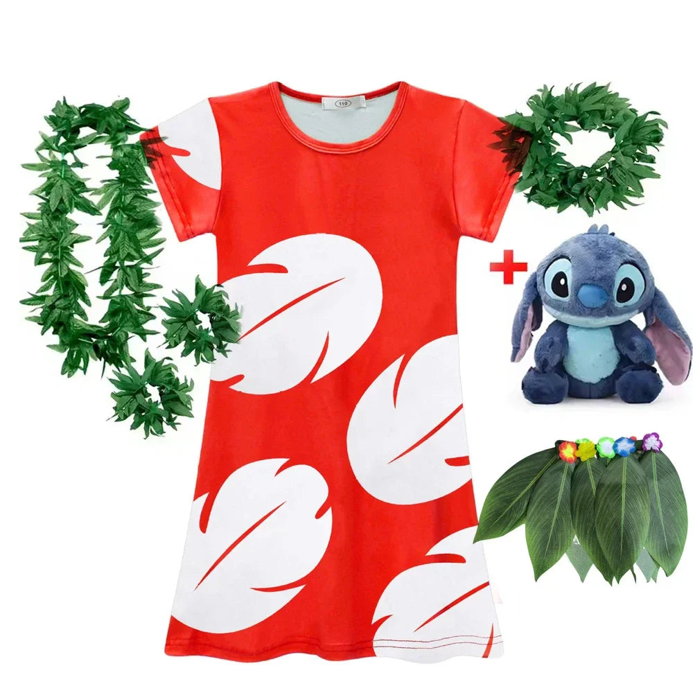 Lilo and Stitch Costume Girl Hawaii Costume Red Frock Halloween 2025 Lilo Vestido Summer Casual Robes