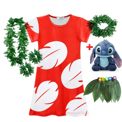 Lilo and Stitch Costume Girl Hawaii Costume Red Frock Halloween 2025 Lilo Vestido Summer Casual Robes