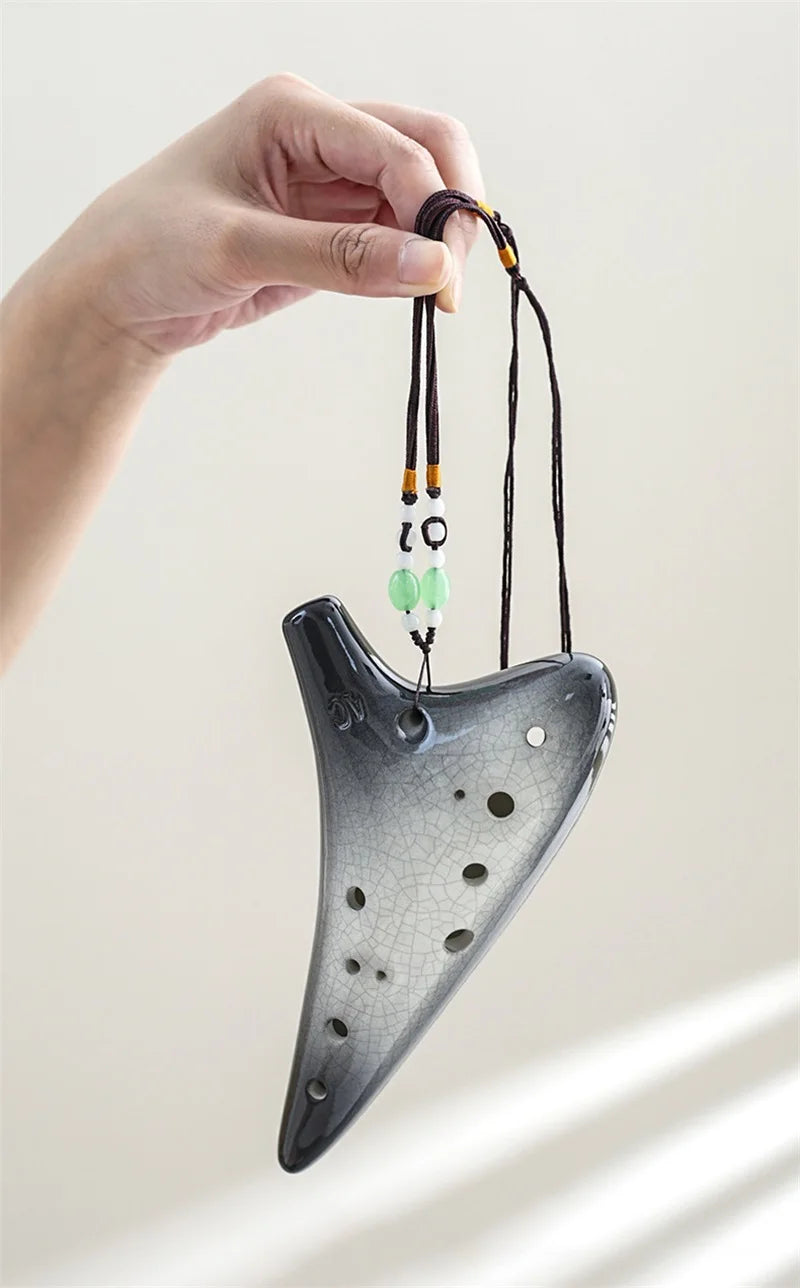 Ocarina-Flûte Alto C à 12 Trous en Céramique, Instrument Professionnel, Tao Chinois, Motif Craquelé, Deux Documents Dégradé