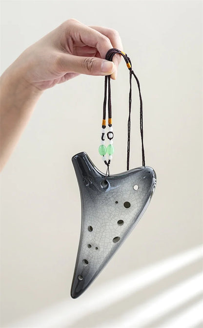 Ocarina-Flûte Alto C à 12 Trous en Céramique, Instrument Professionnel, Tao Chinois, Motif Craquelé, Deux Documents Dégradé