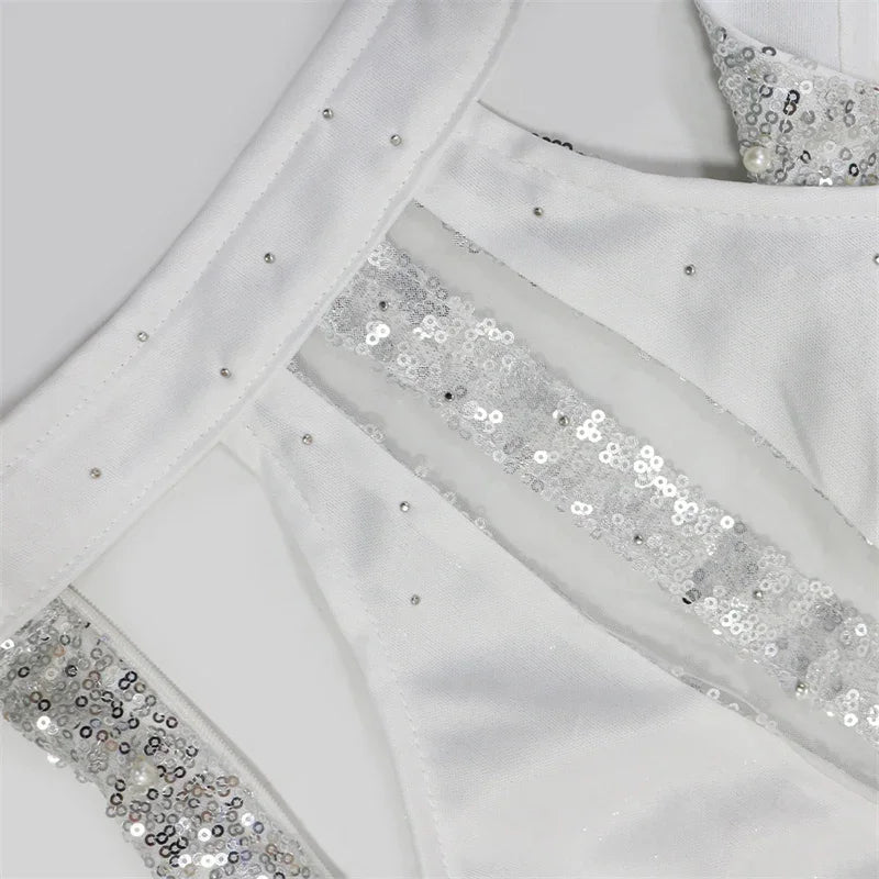 Sexy Glitter Sequins Birthday Dress Women Nightclub Party Halter Backless Feathers Sleeveless Prom Cocktail Short Dresses Robe