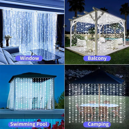 Rideau lumineux solaire 600/300/200/100LED, guirlande lumineuse féerique d'extérieur, décorations de noël et de mariage, décoration de jardin