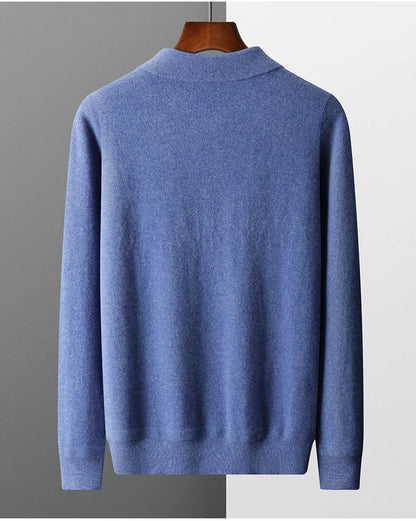 Autumn and Winter New Cashmere Sweater Men's 100% Merino Wool Pullover Casual Loose POLO Knitted Bottom Shirt Jacket Shirt